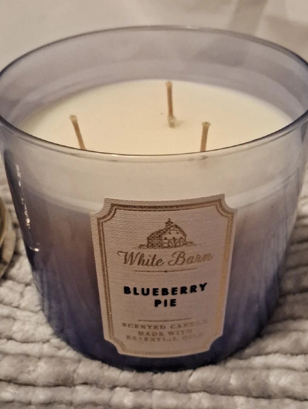 White Barn Blueberry Pie Candle in Lavender Glass with Silver Lid - Picture 3 of 3